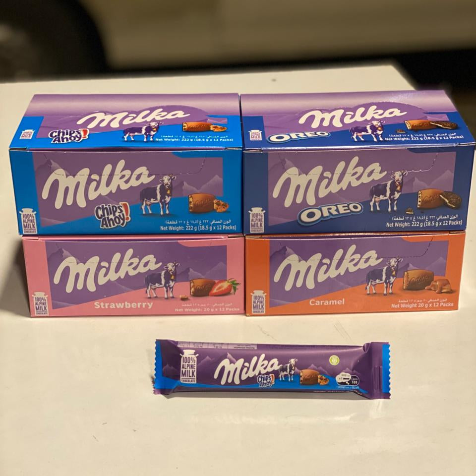 Milka 4 Flavors – Chips Ahoy, Strawberry, Oreo & Caramel (20g × 12 pcs) 🍫🔥